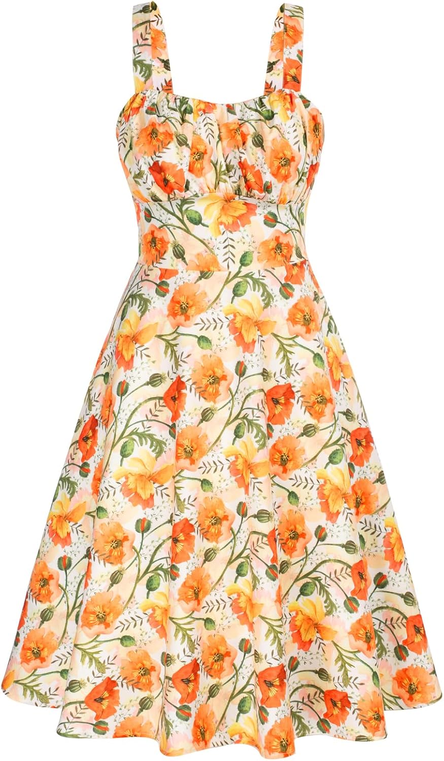 Belle Poque Women's Vintage Sleeveless Floral A-Line Midi Dress