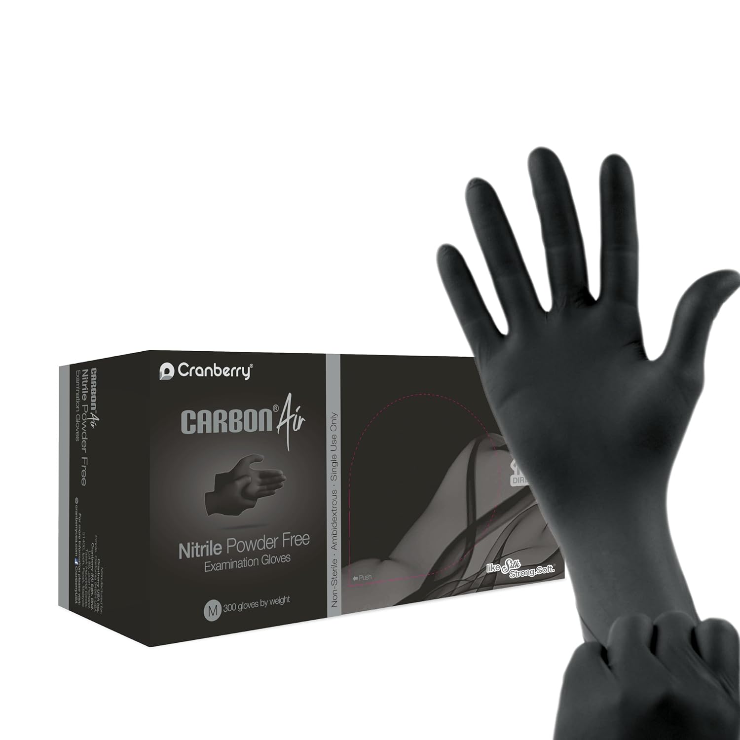 Cranberry Carbon Air Black Nitrile Gloves, 300 Pack, Fentanyl Resistant