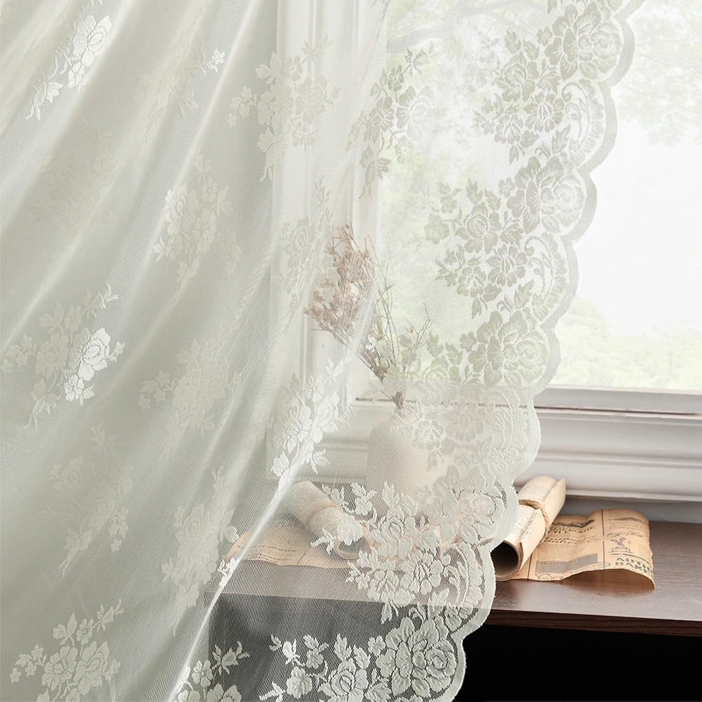 Elegant Ivory Lace Curtains for Living Room - 108 Inch Length