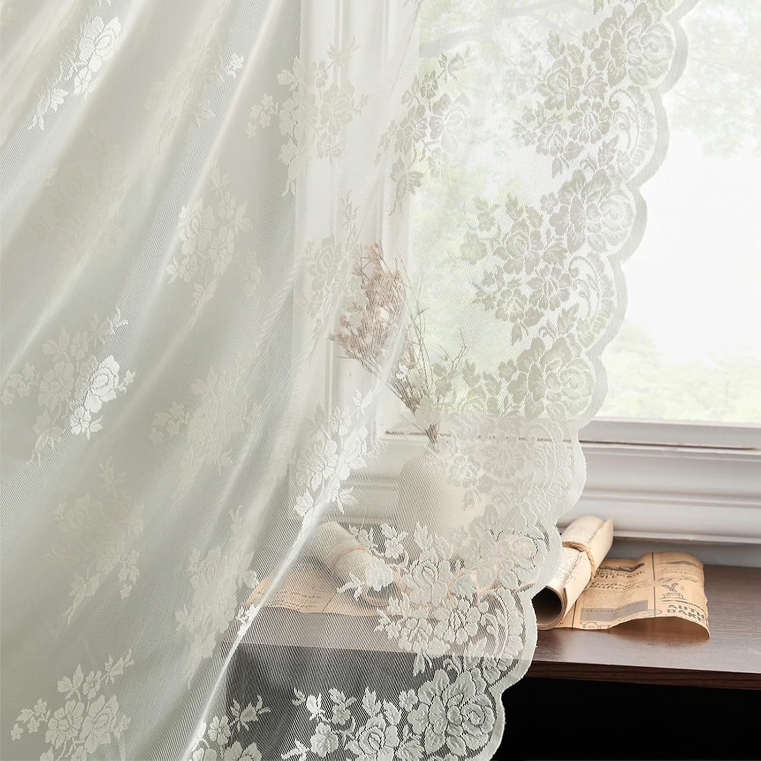 Elegant Ivory Lace Curtains for Living Room - 108 Inch Length