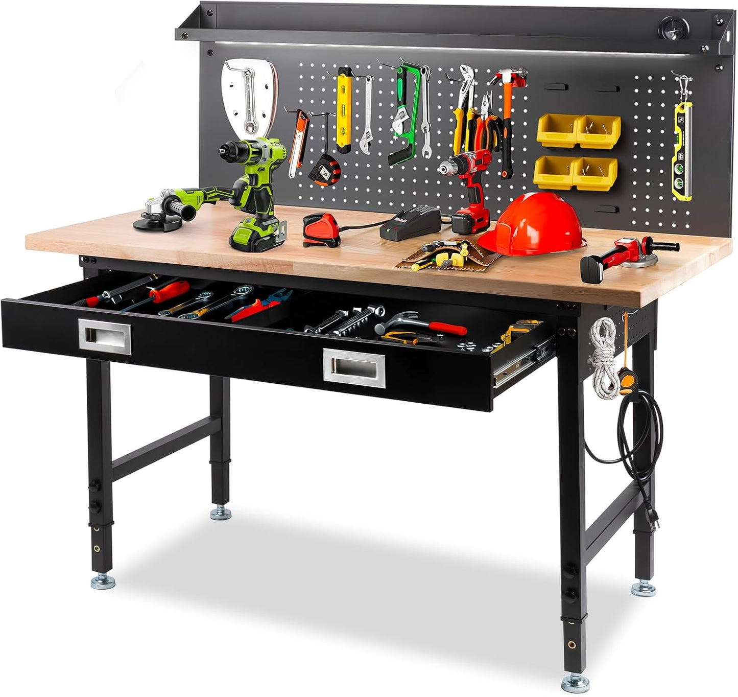 60 Workbench with Drawers and Adjustable Height for Garage