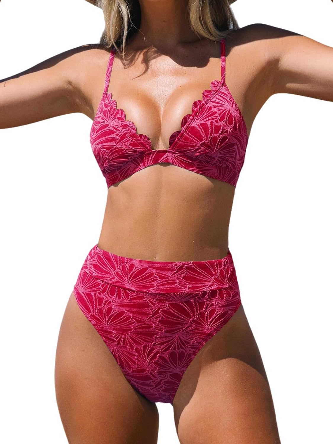CUPSHE High Waisted Scalloped V Neck Bikini Set for Women