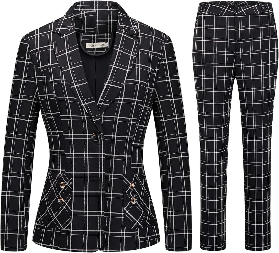 Womens 2 Piece Plaid Suits Set for Office and Casual Wear