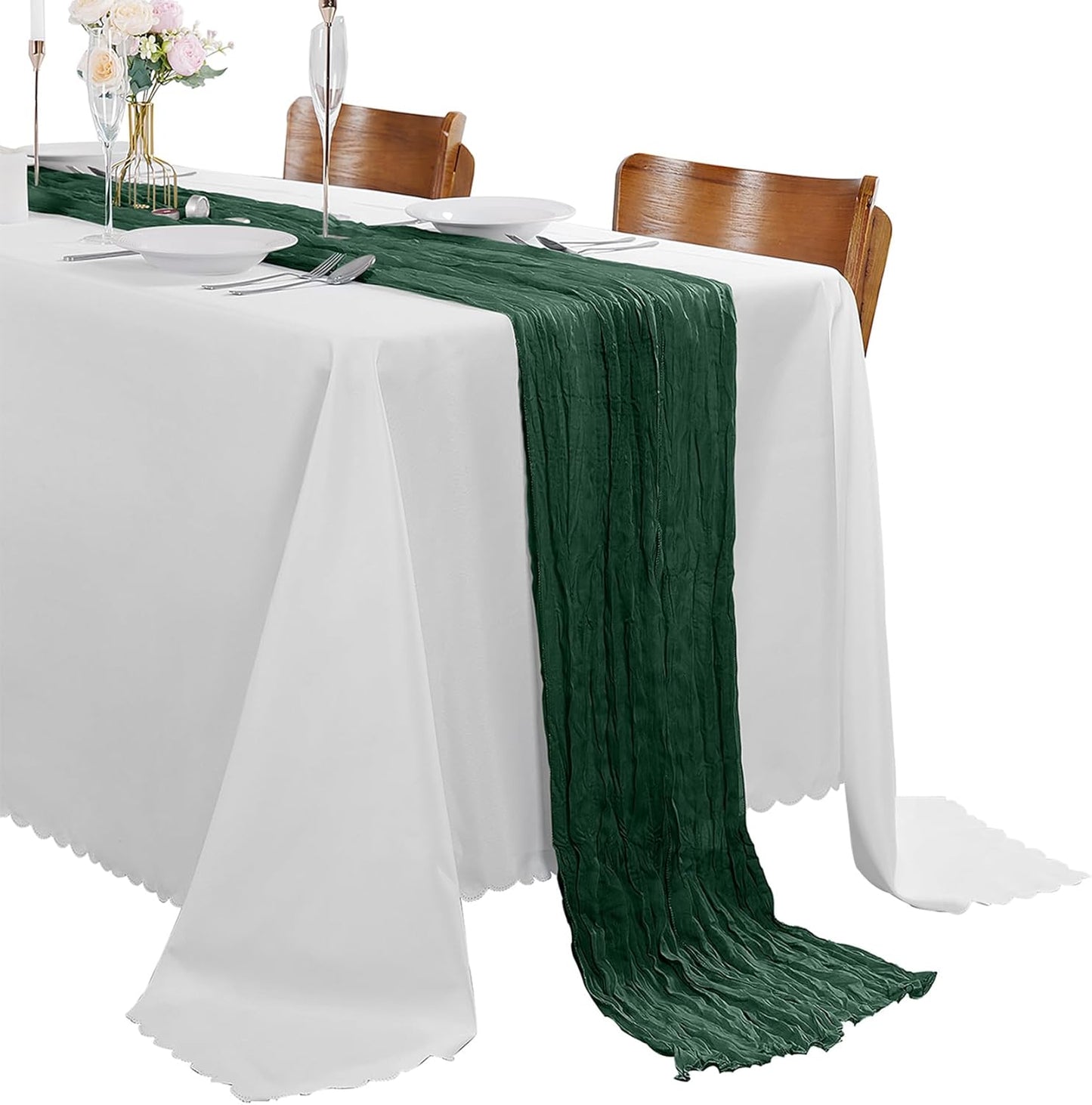 15 Pack Emerald Green Cheesecloth Table Runner for Events
