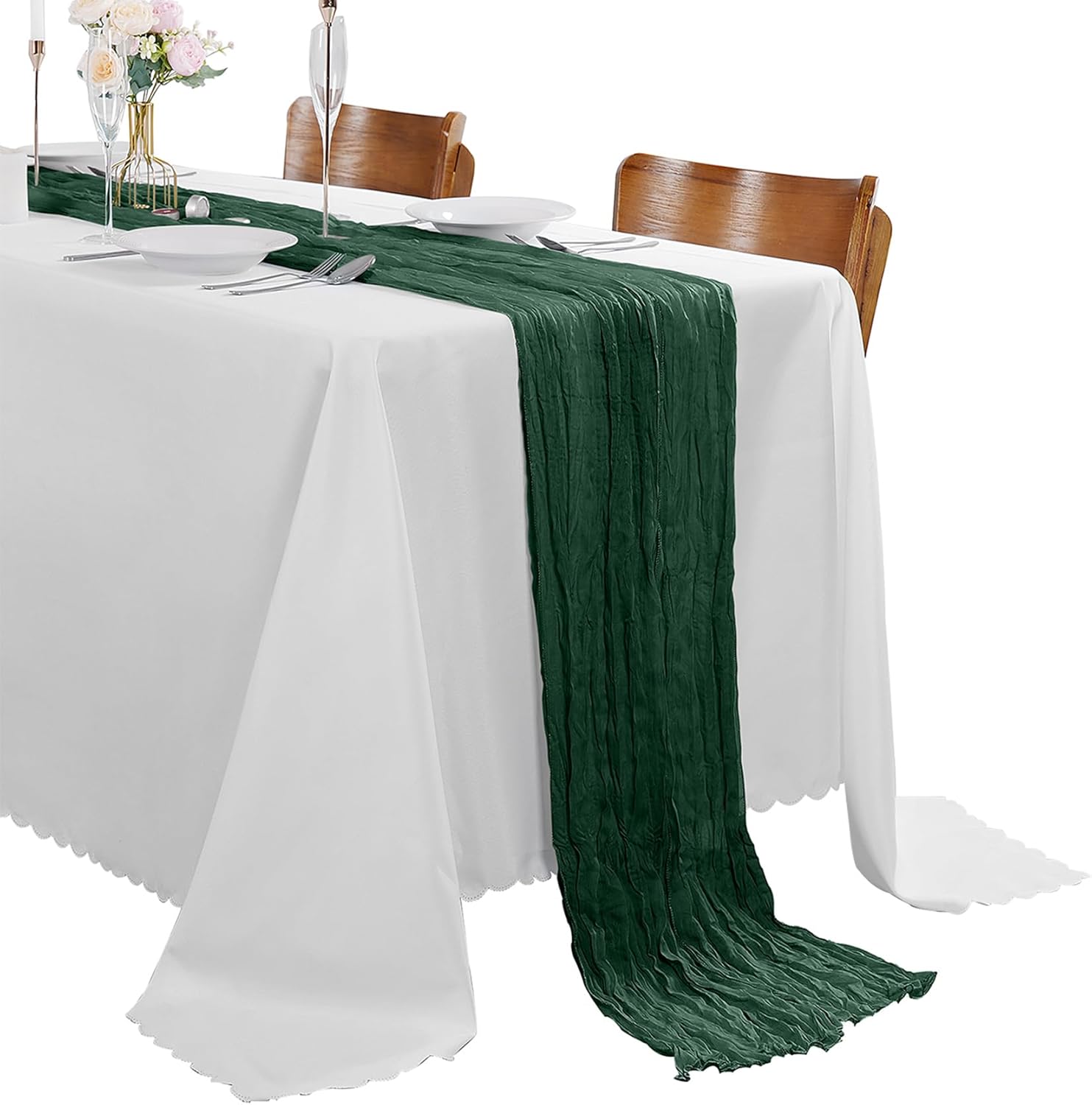 15 Pack Emerald Green Cheesecloth Table Runner for Events