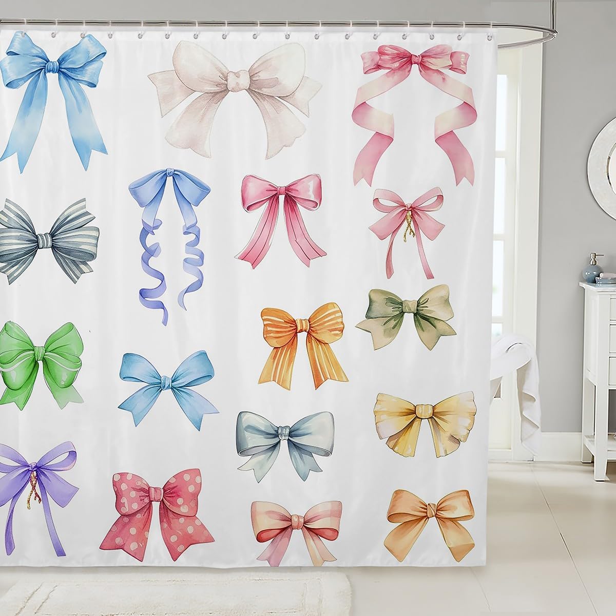 Manfei Bowknot Kids Shower Curtains - Dreamy Fairy Tale Theme, Waterproof, 72x78