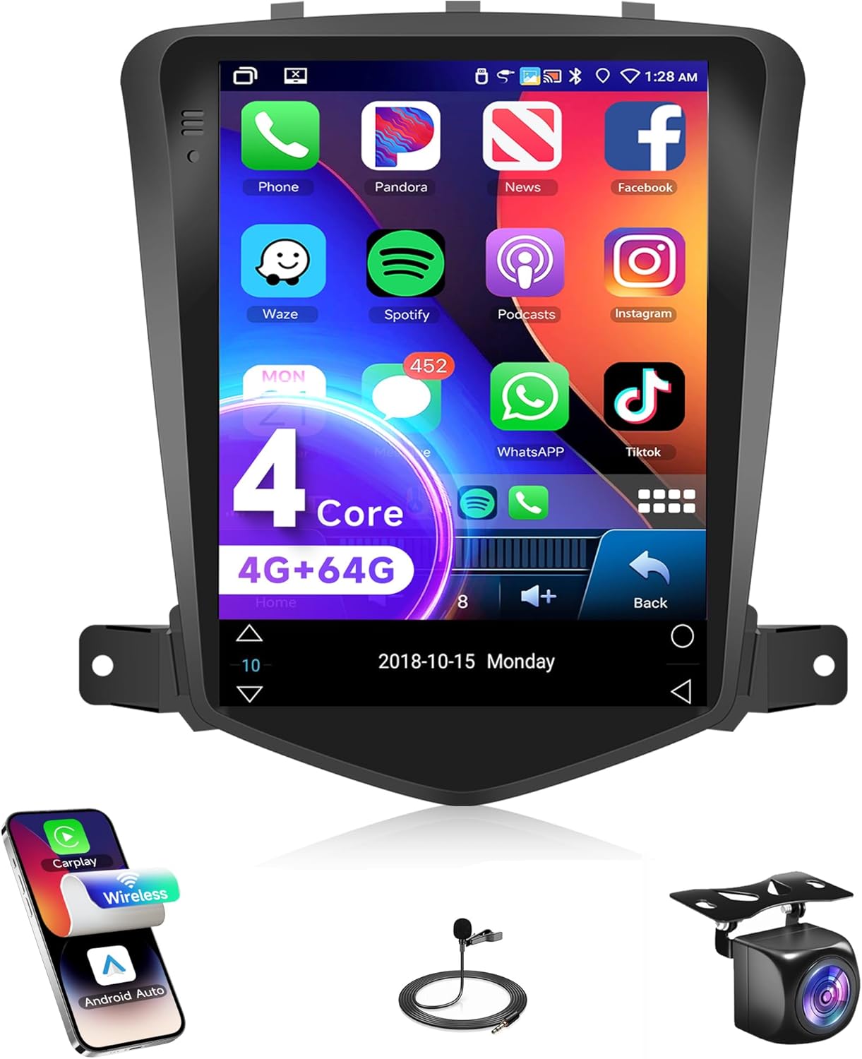 4Core 4G+64G Android 13 Car Stereo for Chevy Cruze J300 2009-2014