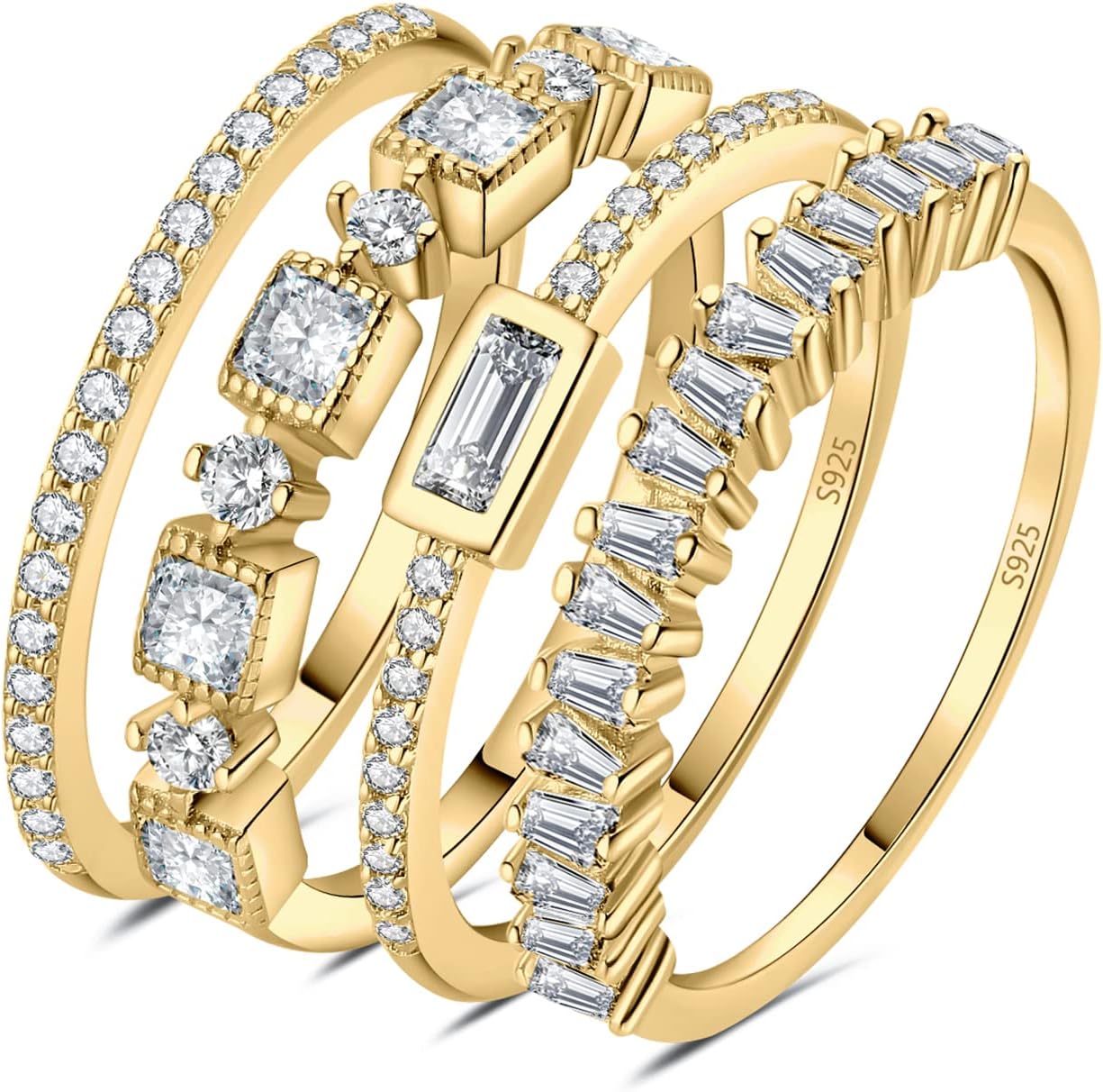 14K Gold Plated 925 Sterling Silver Stackable Rings for Women