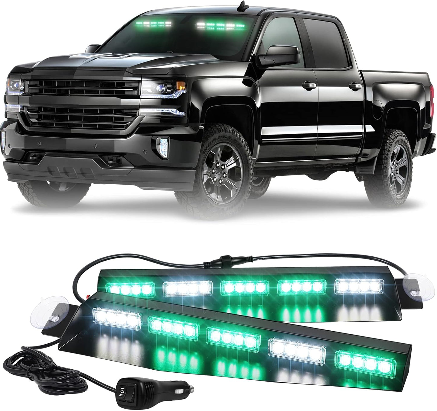 XRIDONSEN Green White Emergency Visor Lights for Safety Vehicles