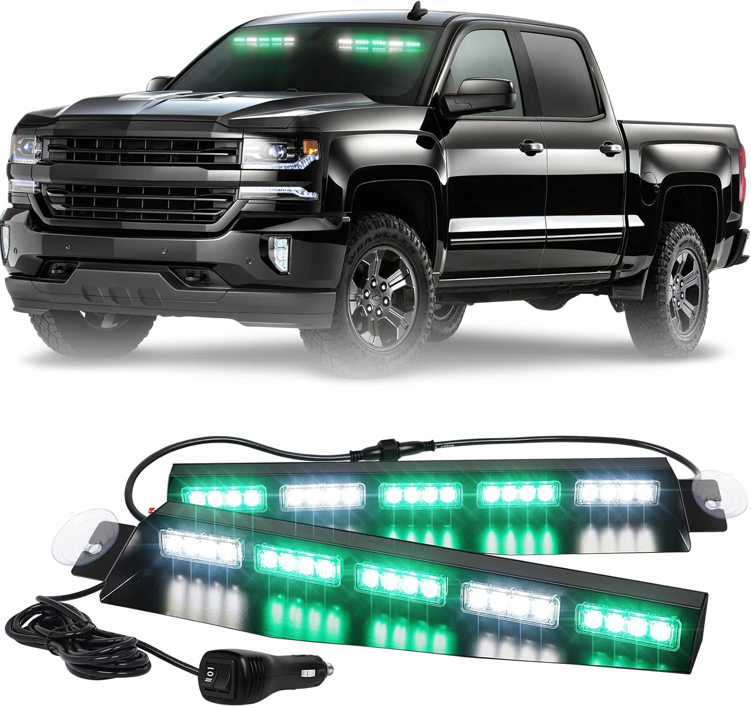 XRIDONSEN Green White Emergency Visor Lights for Safety Vehicles