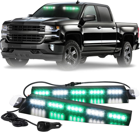 XRIDONSEN Green White Emergency Visor Lights for Safety Vehicles