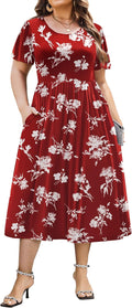 IN'VOLAND Plus Size Short Sleeve Midi Dress - Flowy Casual