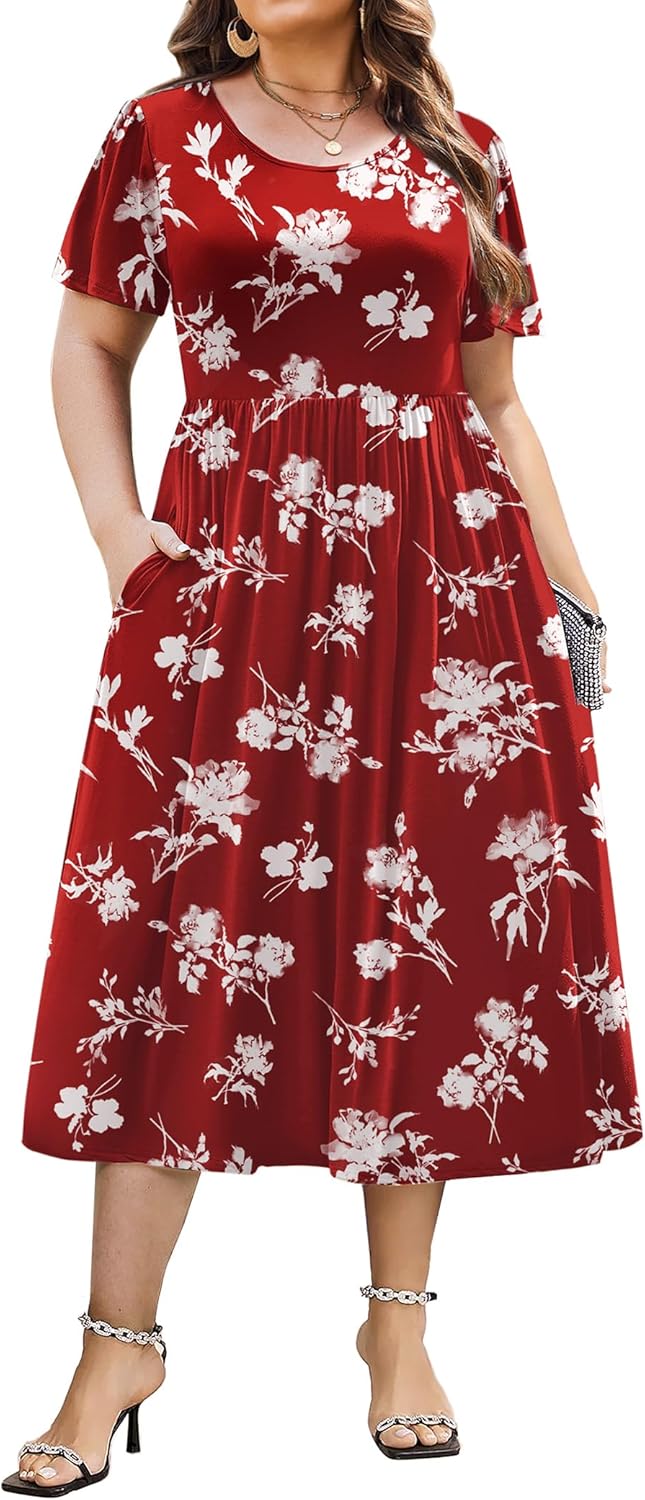 Plus Size Short Sleeve Dress with Pockets for Women