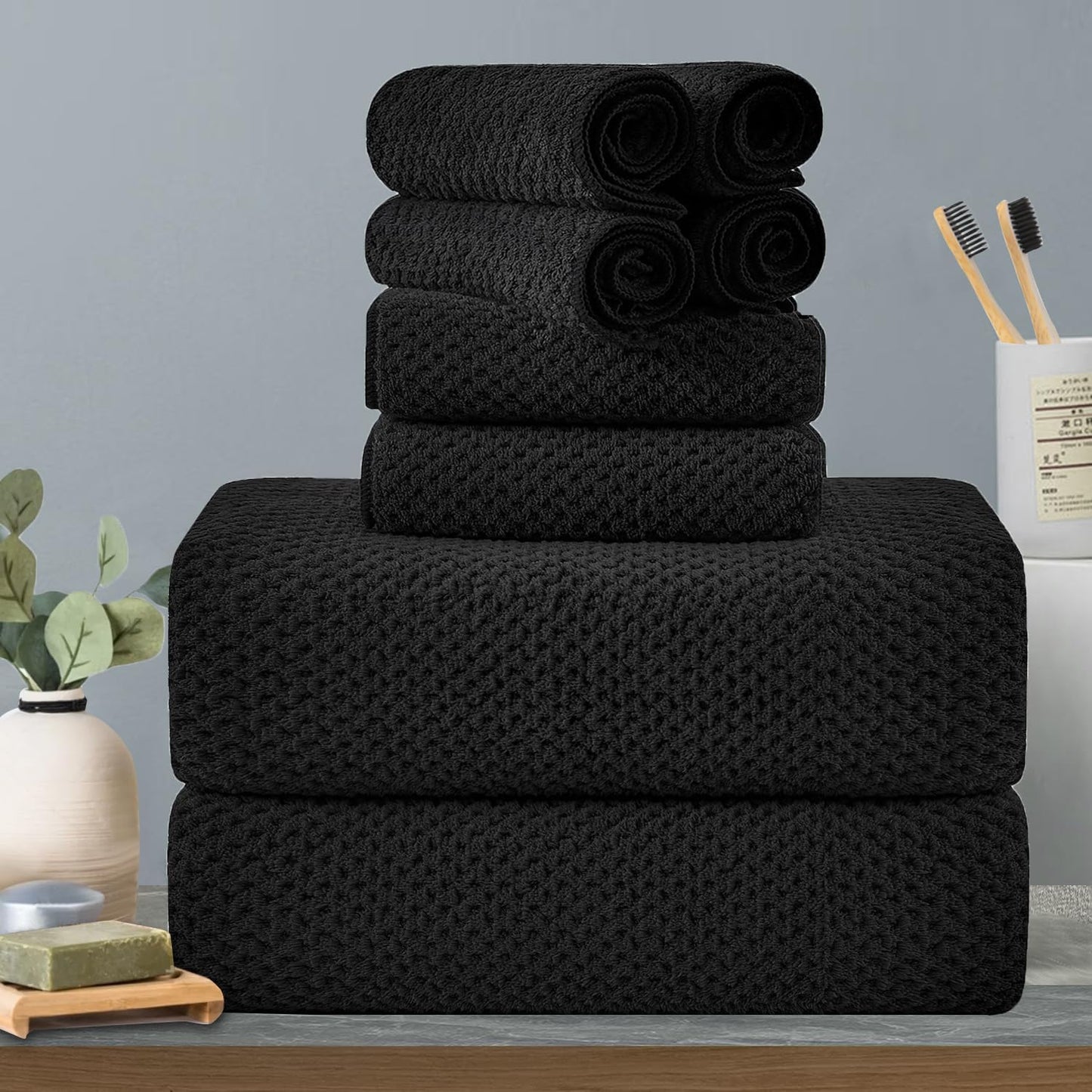 8-Piece Black Bath Towels Set for Luxurious Comfort and Absorbency