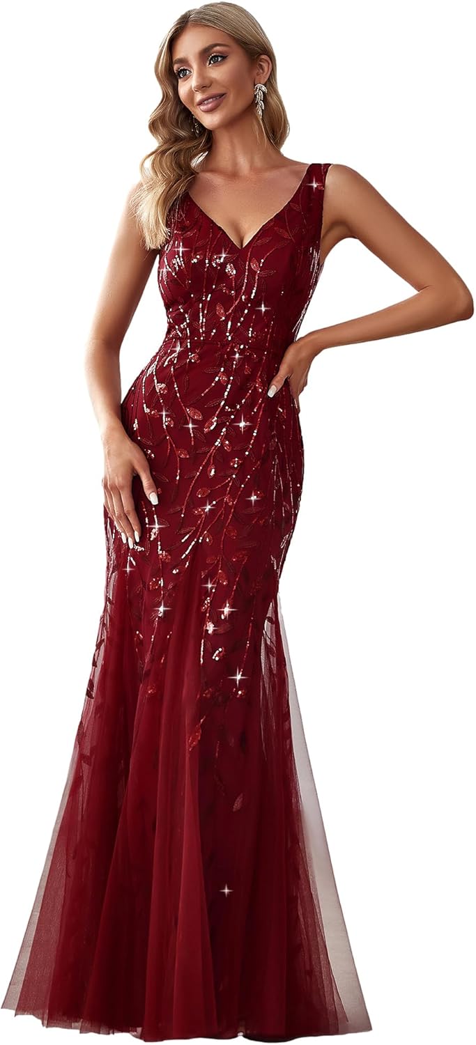 Stunning Mermaid Evening Dress with Sequin Tulle Design