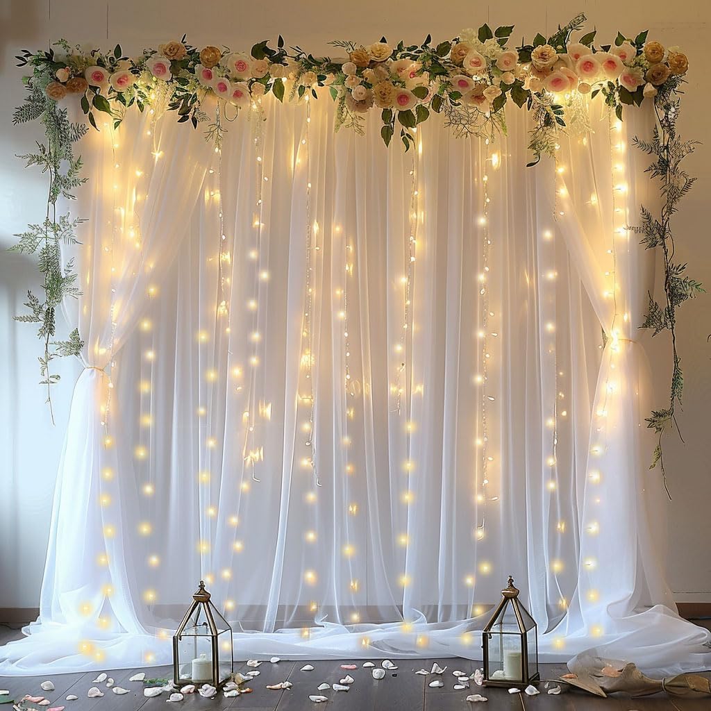 White Tulle Backdrop Curtain with Lights - Create Enchanting Ambiance!