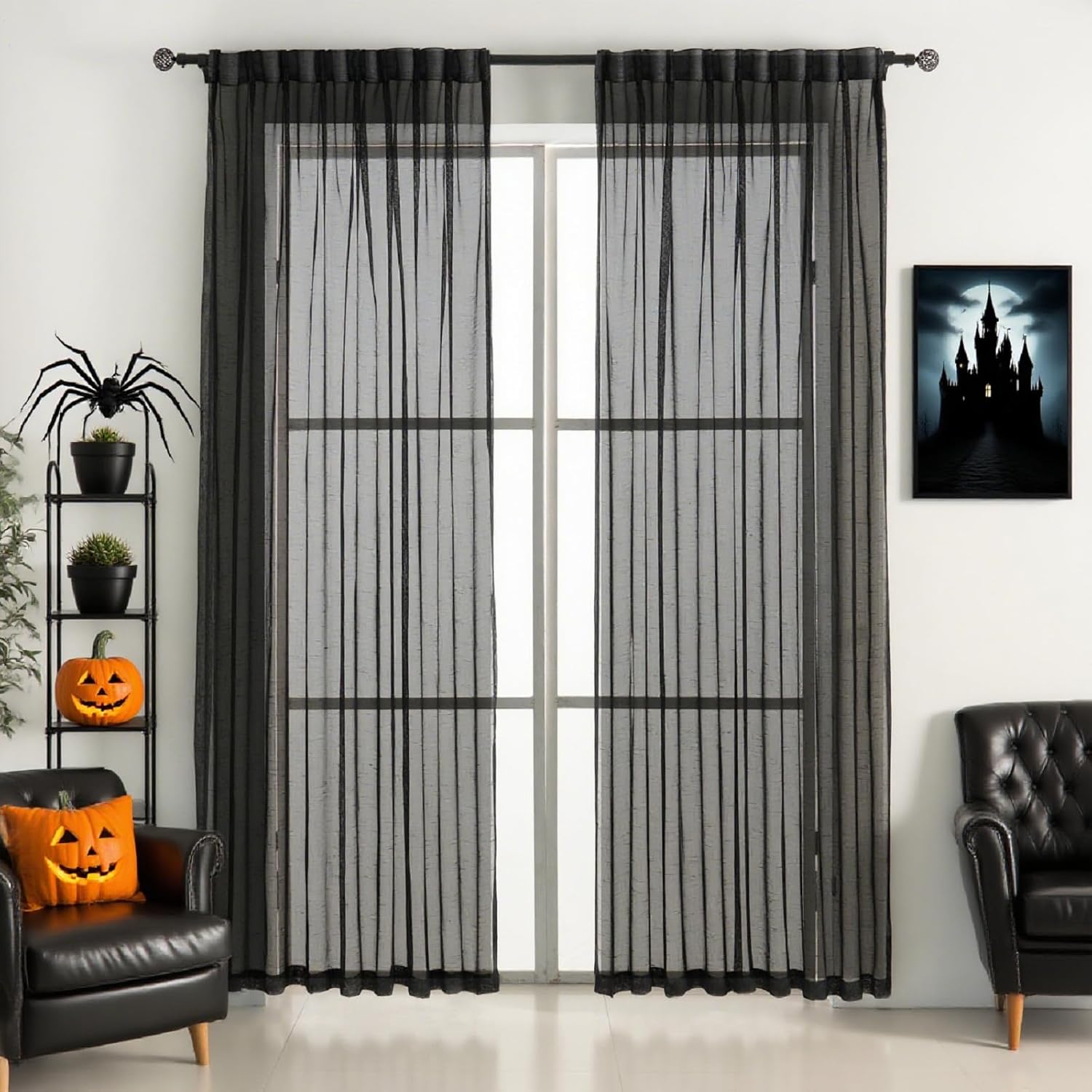 Black Linen Look Pinch Pleated Sheer Curtains for Cozy Ambiance