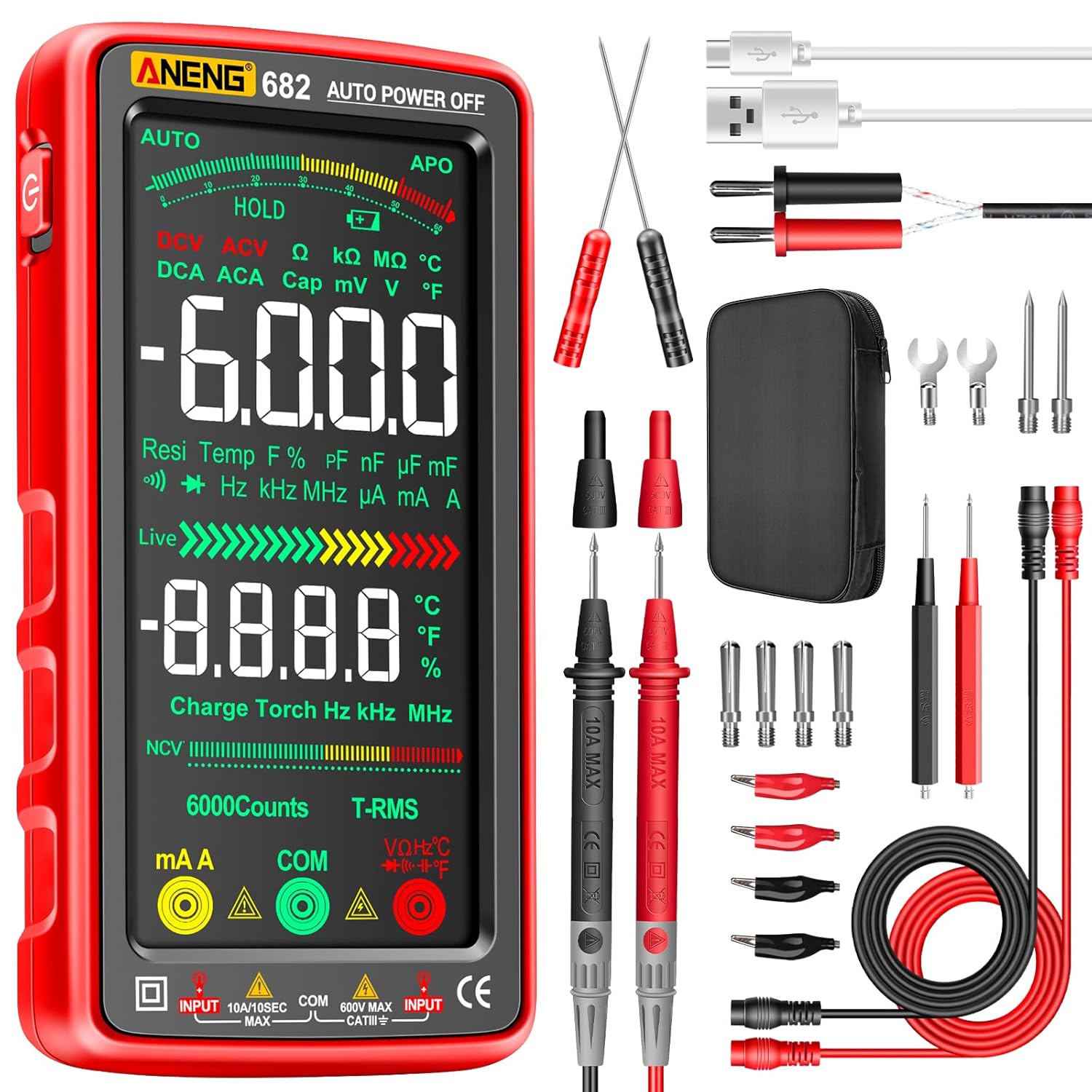 ANENG Multimeter Tester with Color LCD and Smart Mode Features