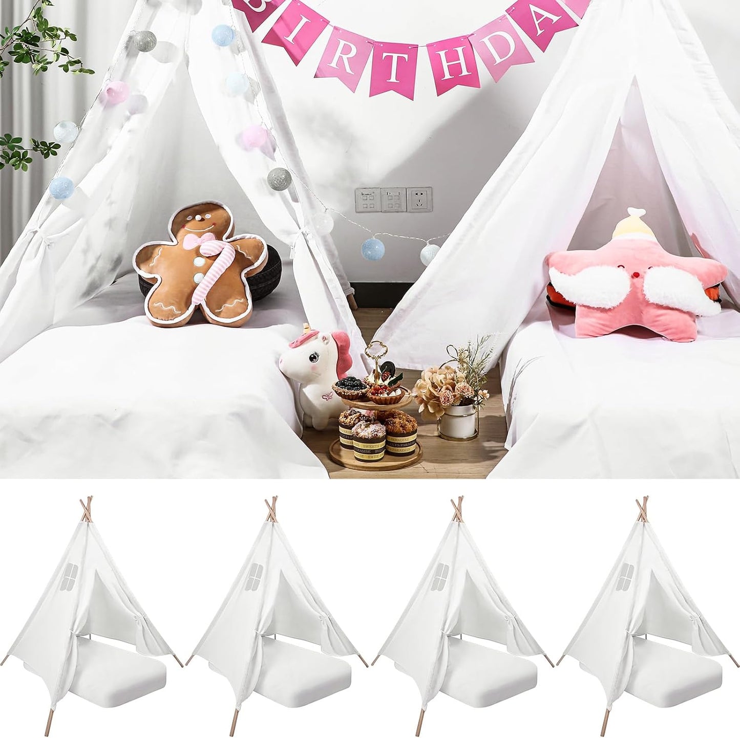 Syhood Kids Teepee Tent Set with Inflatable Beds