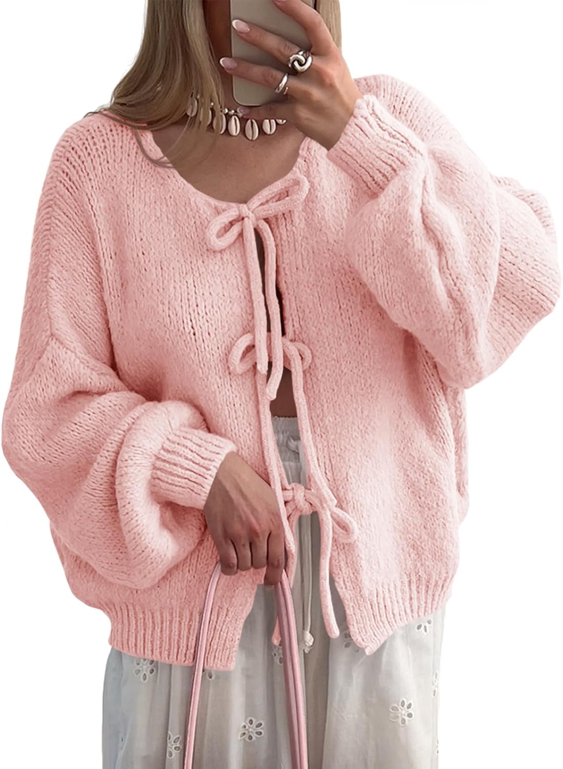 Saodimallsu Womens Tie Front Cardigan Sweater for Fall Style