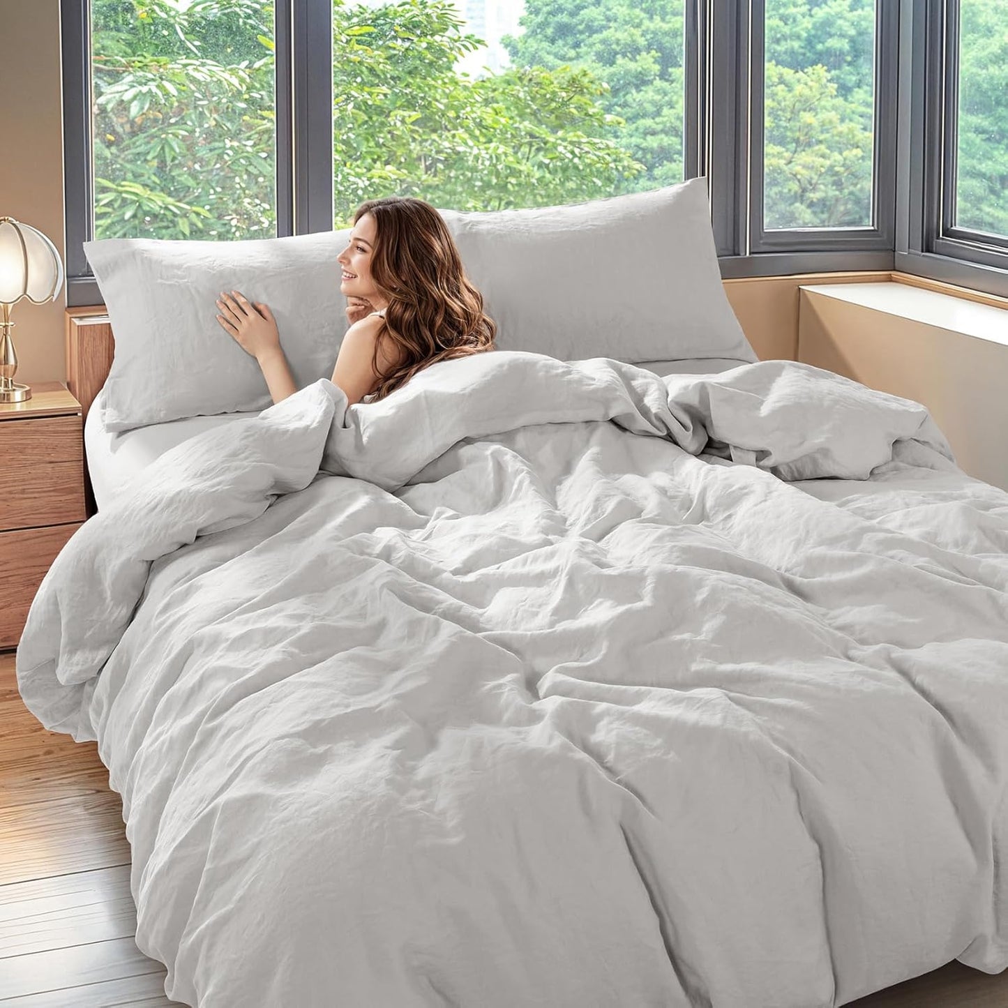 Luxury 100% Linen California King Duvet Cover Set for Comfort