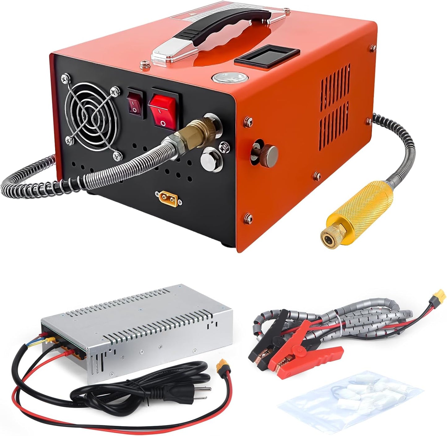 High-Pressure PCP Air Compressor 4500Psi: Oil-Free, 12V/110V, Orange