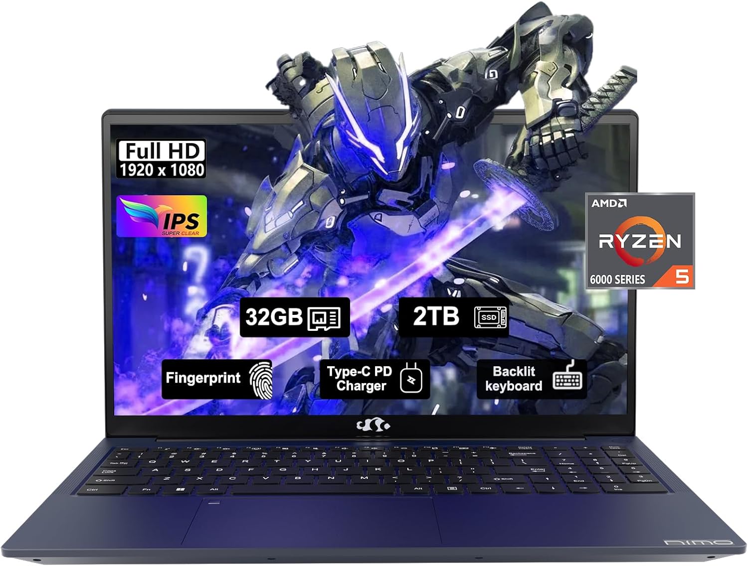 Powerful NIMO 15.6'' FHD Gaming Laptop: Ryzen 5 6600H, 32GB RAM, 2TB SSD