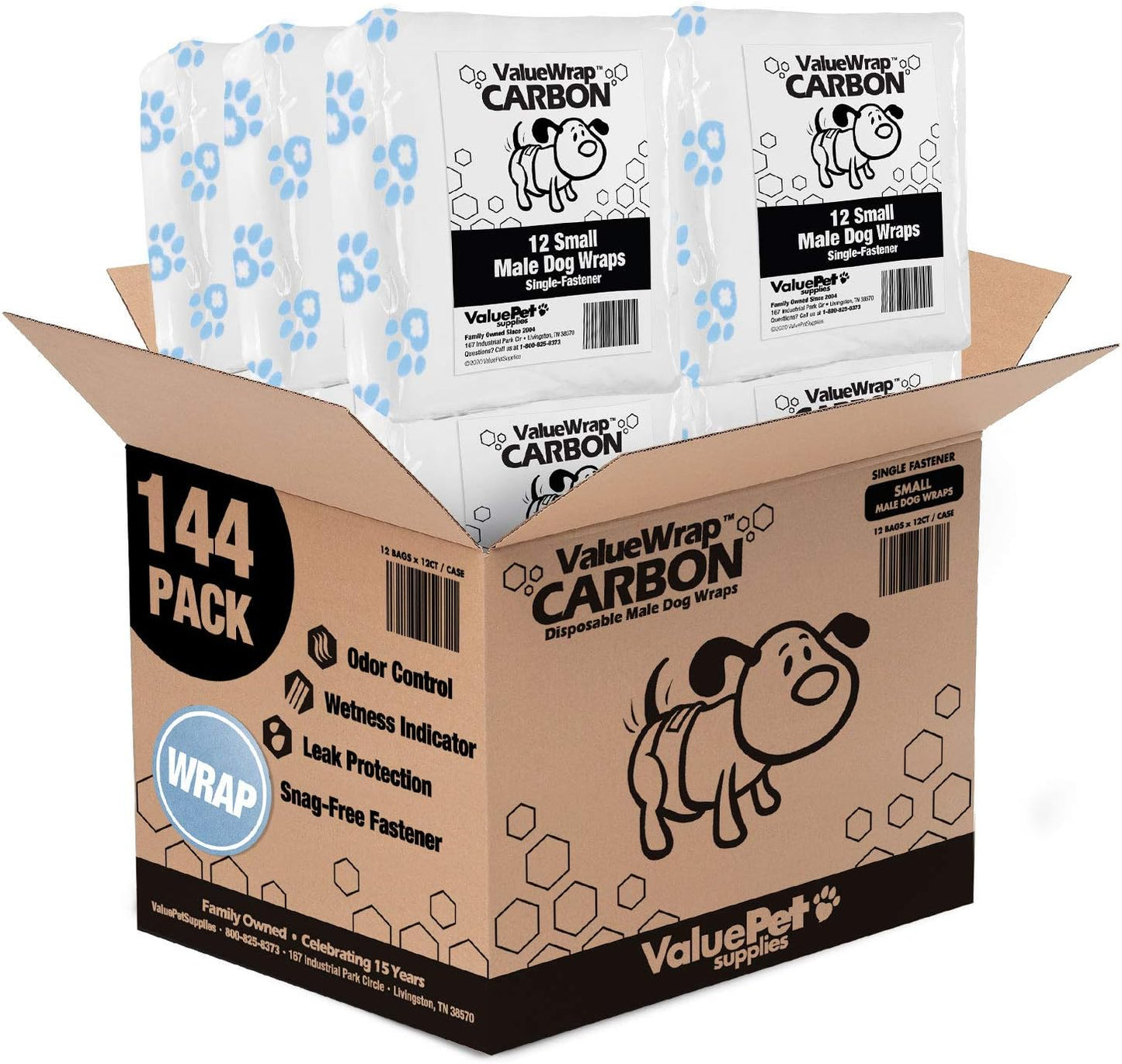 144 Small Activated Charcoal Dog Diapers - Leak Protection & Wetness Indicator!