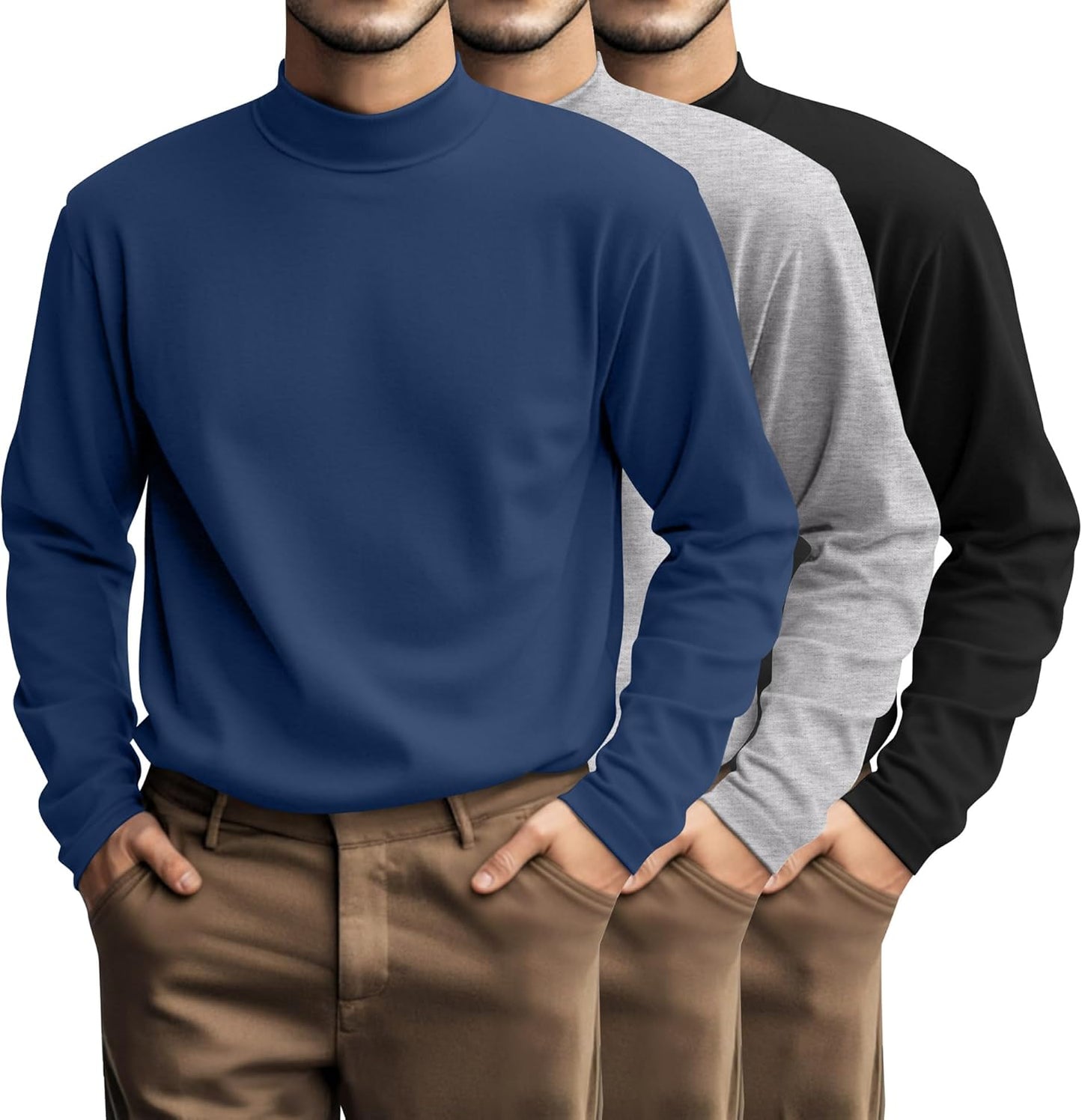 Riyiper Plus Size Men's Mock Turtleneck Shirt 3 Pcs Set