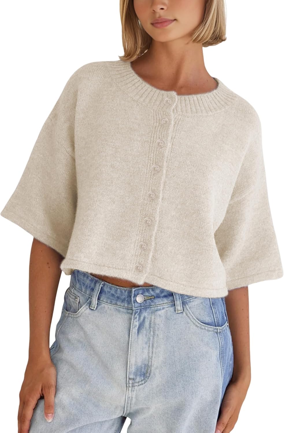 Lightweight Knit Cropped Cardigan for Women by Springrain
