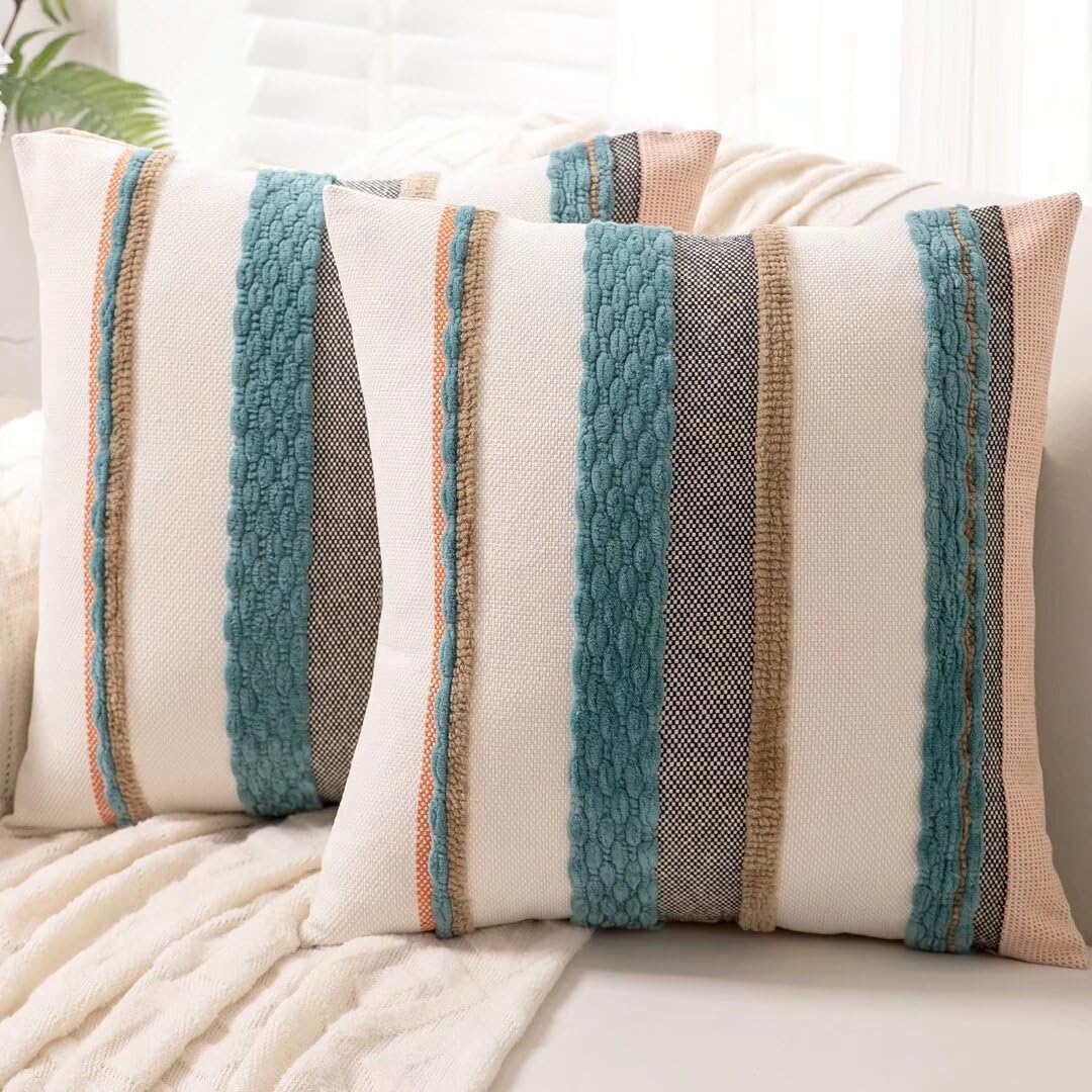 Boho Throw Pillow Covers 18x18 Set of 2 for Farmhouse Decor
