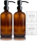 Vine Creations Amber Glass Soap Dispenser 2 Pack - Durable Kitchen