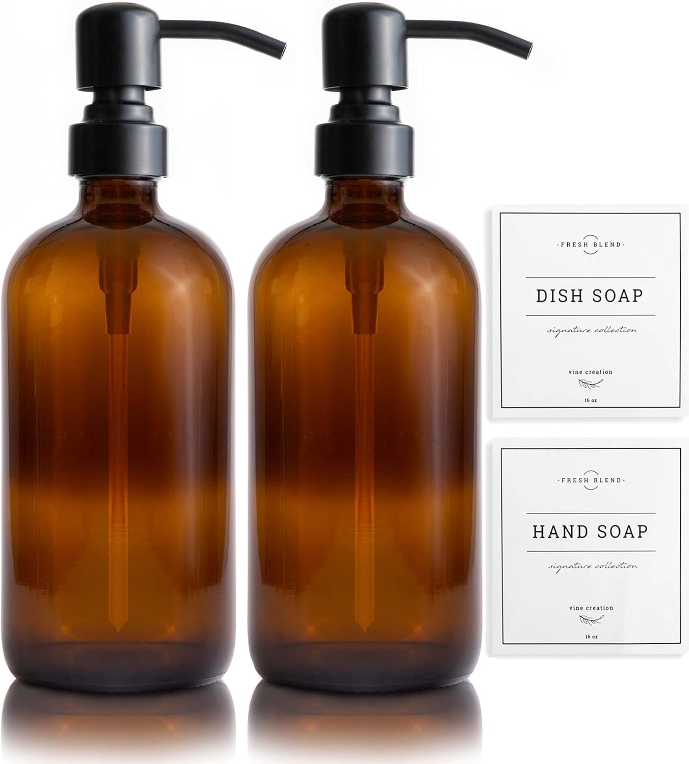 Vine Creations Amber Glass Soap Dispenser Set for Kitchen Use