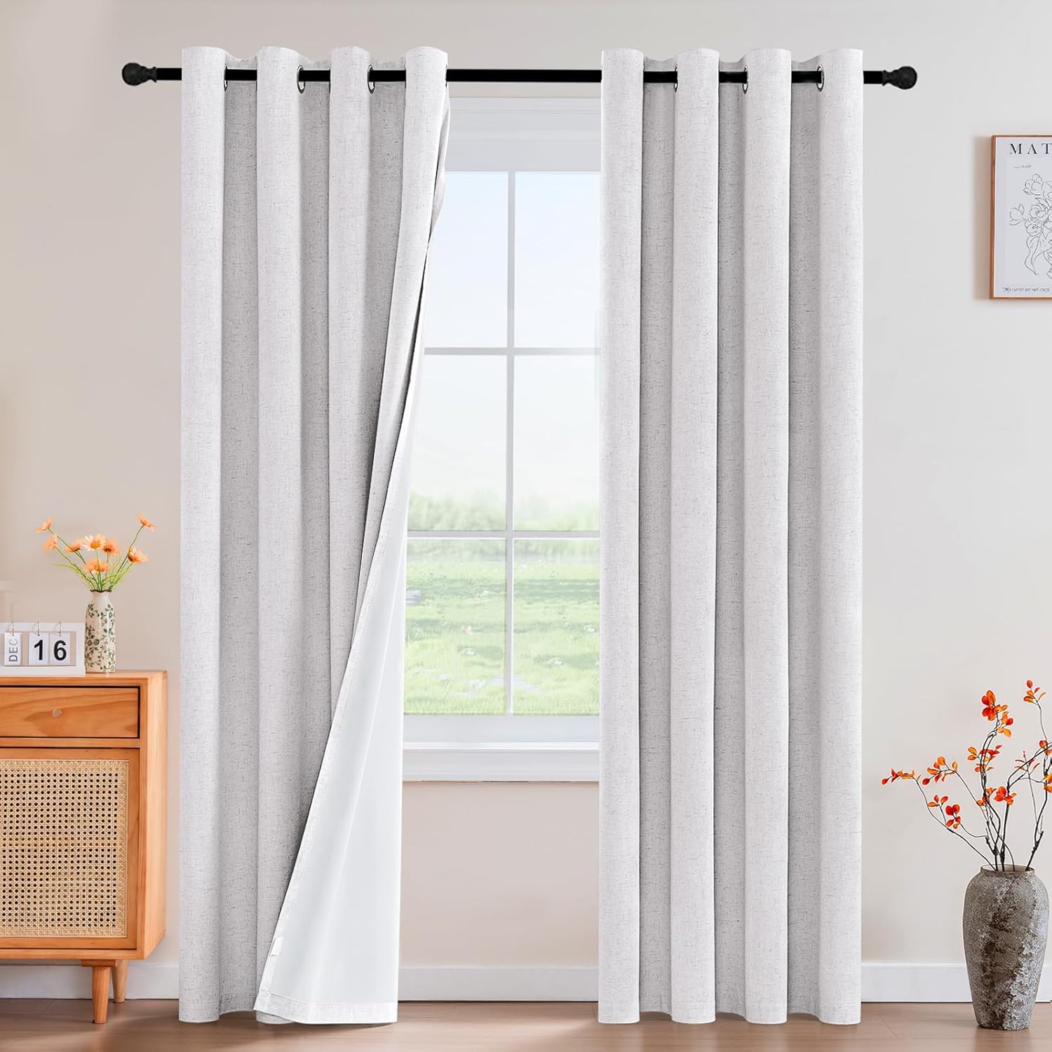 PrinceDeco Natural Linen Blackout Curtains for Living Room