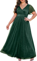 Plus Size Formal Dresses V Neck Flutter Sleeve Glitter Maxi - Elegant