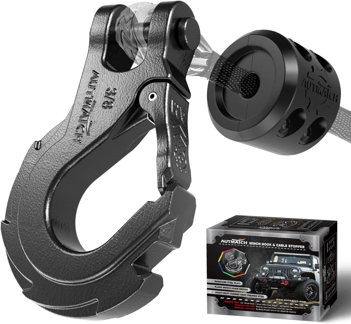 AUTMATCH Winch Hook 3/8in Clevis Slip Hook with Safety Latch