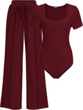 BTFBM Womens Casual 2 Piece Bodysuit & Drawstring Pants Set