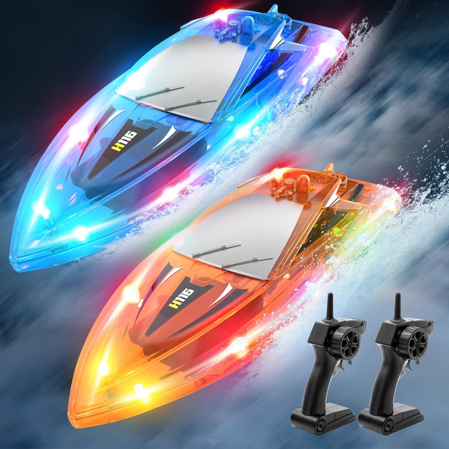 2Pack LED Light RC Boat for Kids and Adults - Waterproof Fun