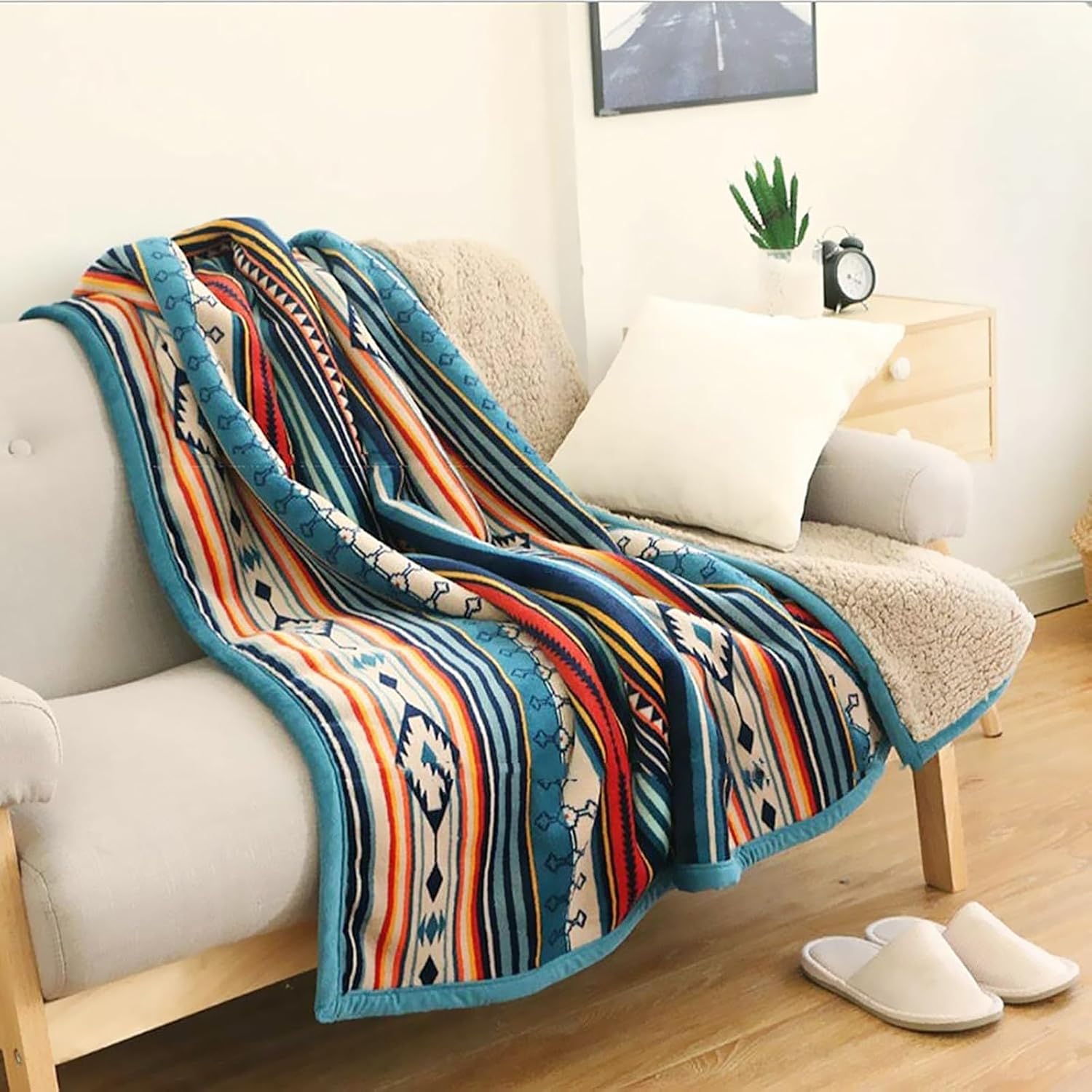 UKELER Boho Sherpa Throw Blanket - Soft Plush Flannel Comfort