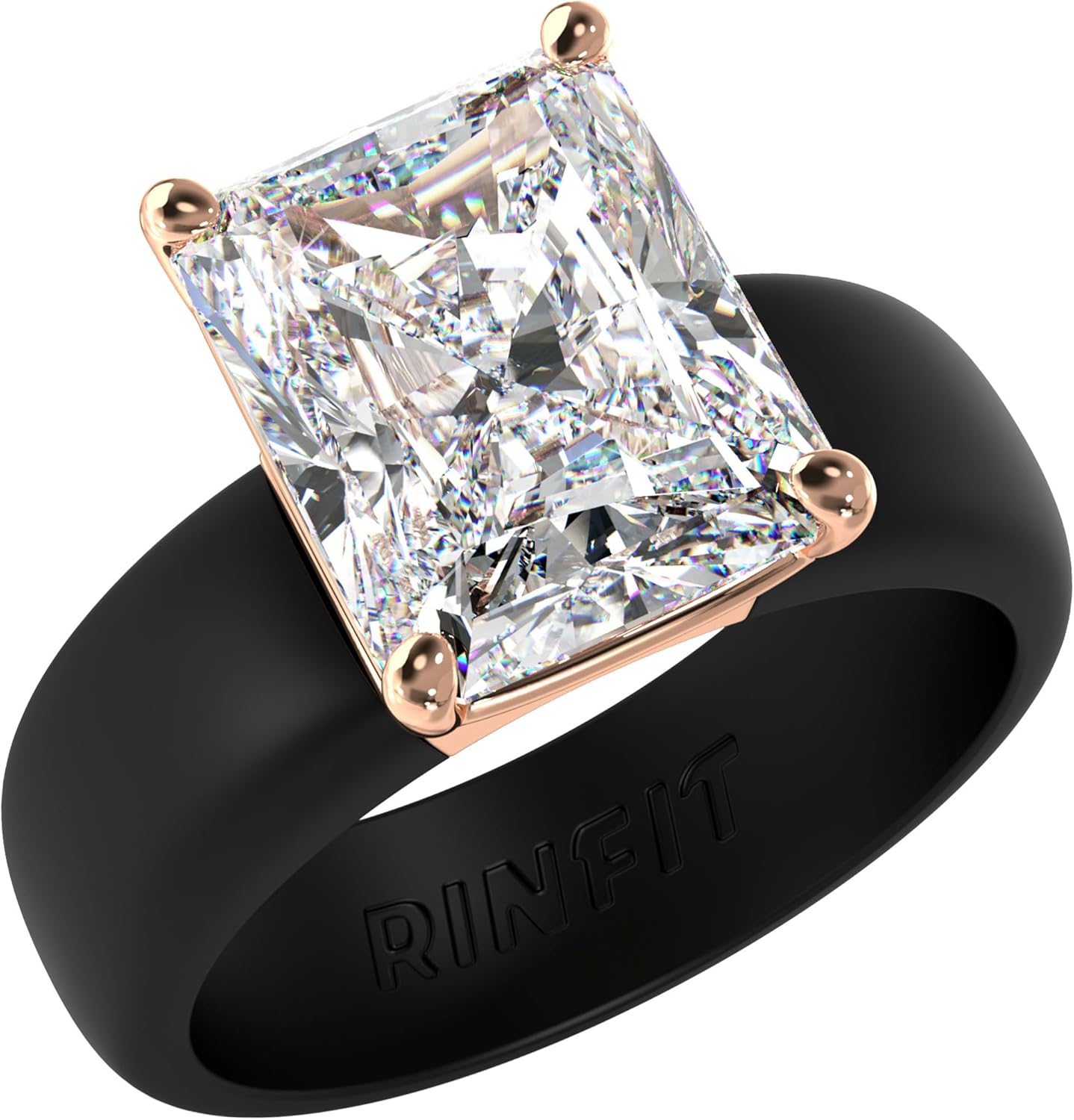 Rinfit Silicone Ring with Emerald Cut Cubic Zirconia for Women