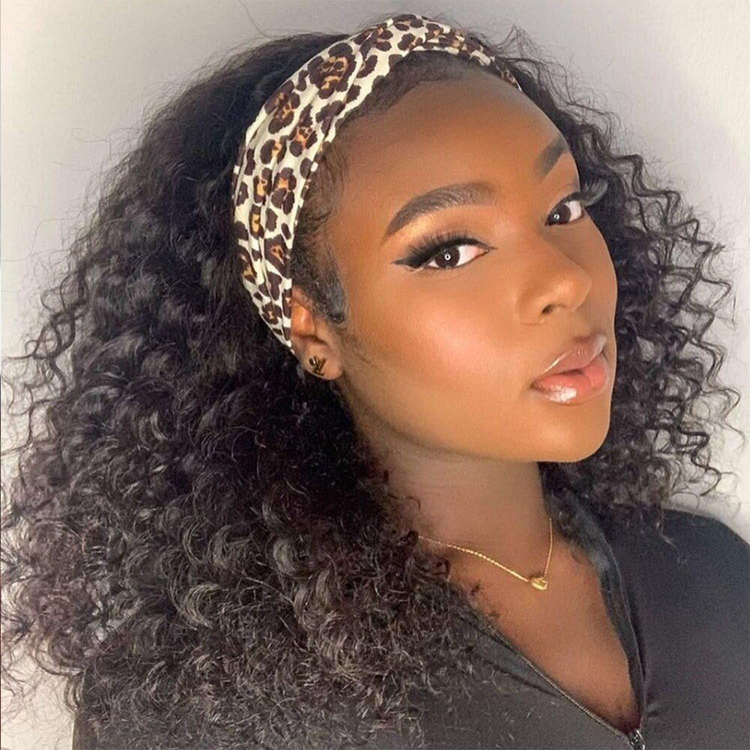 Headband Wig Deep Wave Human Hair 14 Inch for Black Women