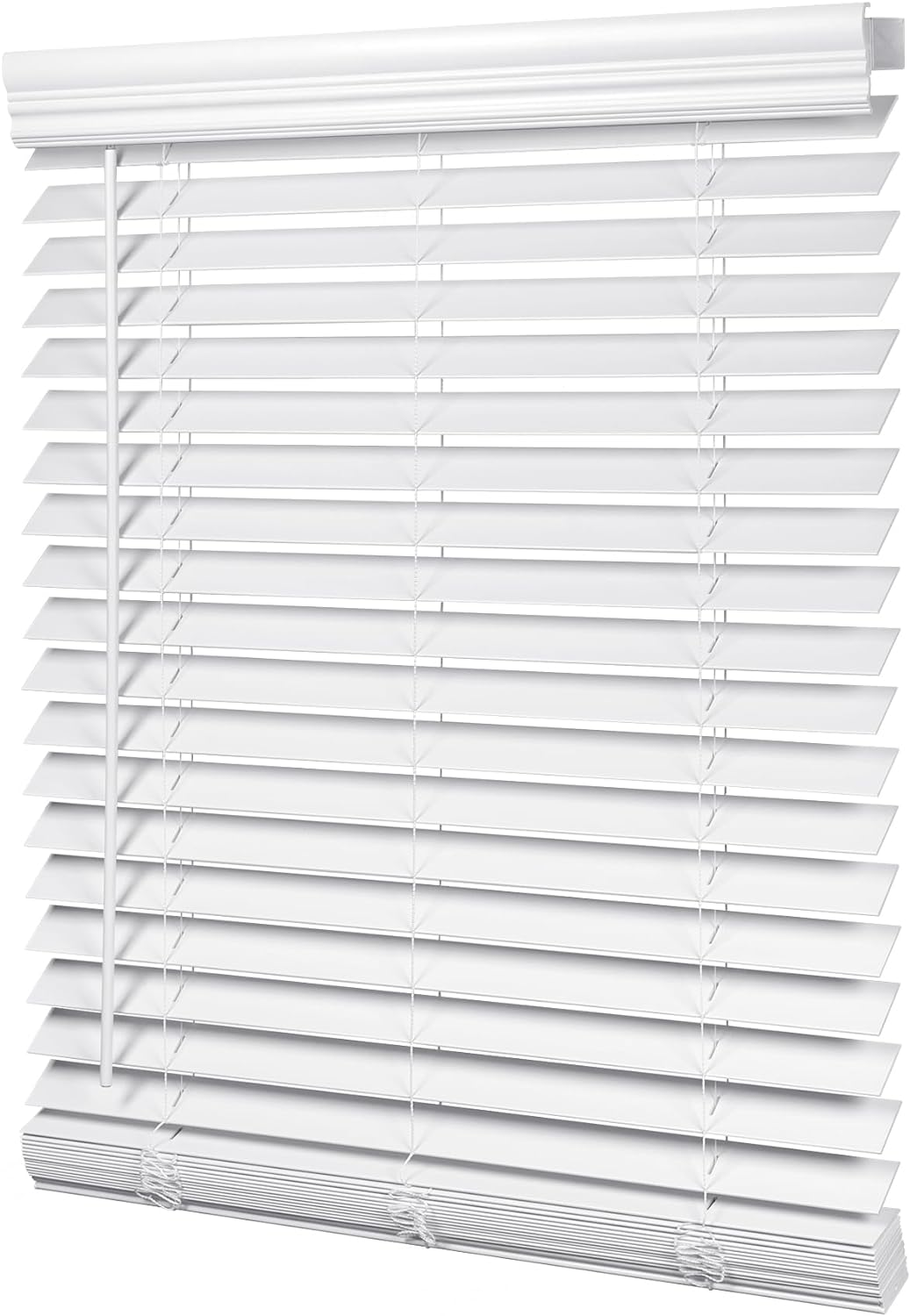 LazBlinds Cordless Faux Wood Blinds with Royal Valance - White