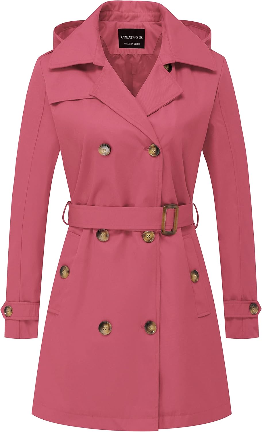 CREATMO US Women's Trench Coat - Classic Double-Breasted Style