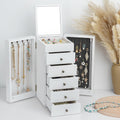 Meangood White Jewelry Box Wood 6-Layer Large Organizer - Mirror & 5