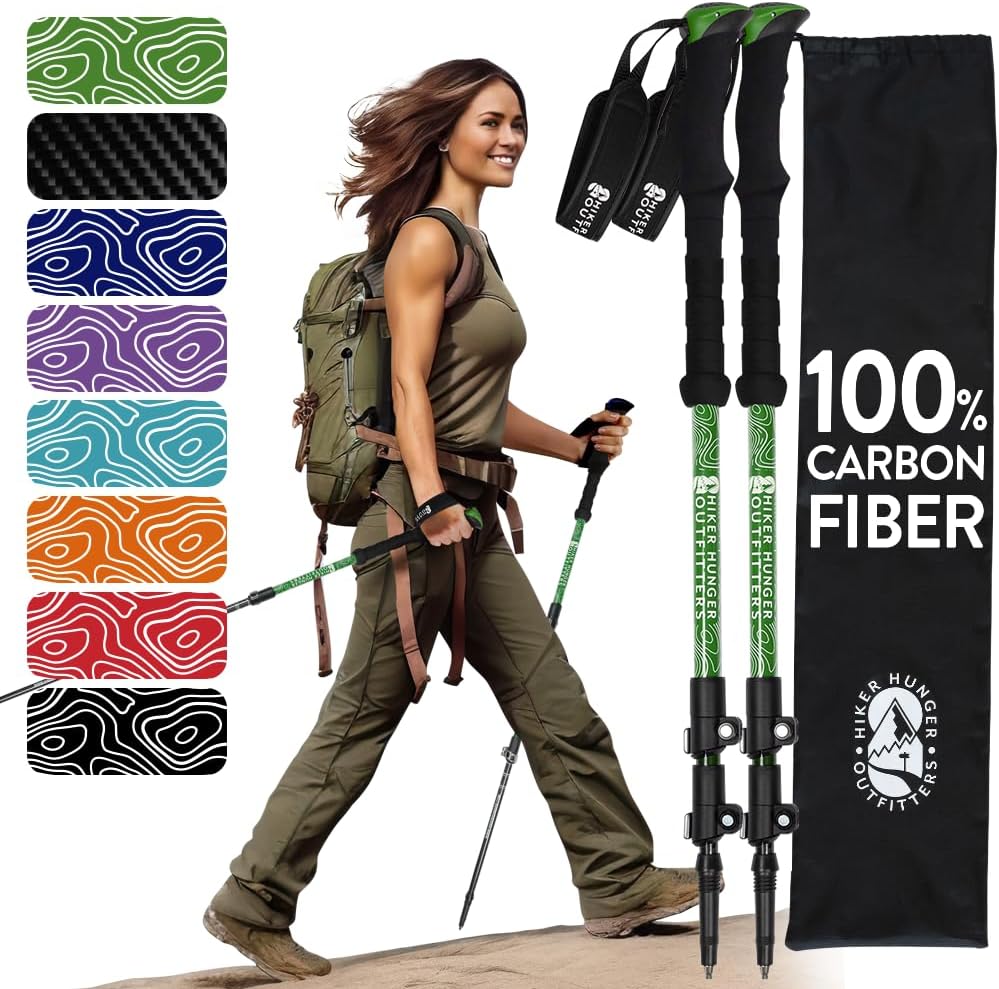 100% Carbon Fiber Trekking Poles - Lightweight Hiking Gear