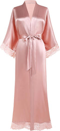 Satin Kimono Robe with Lace Trim - Silky Long Bridesmaid Robe
