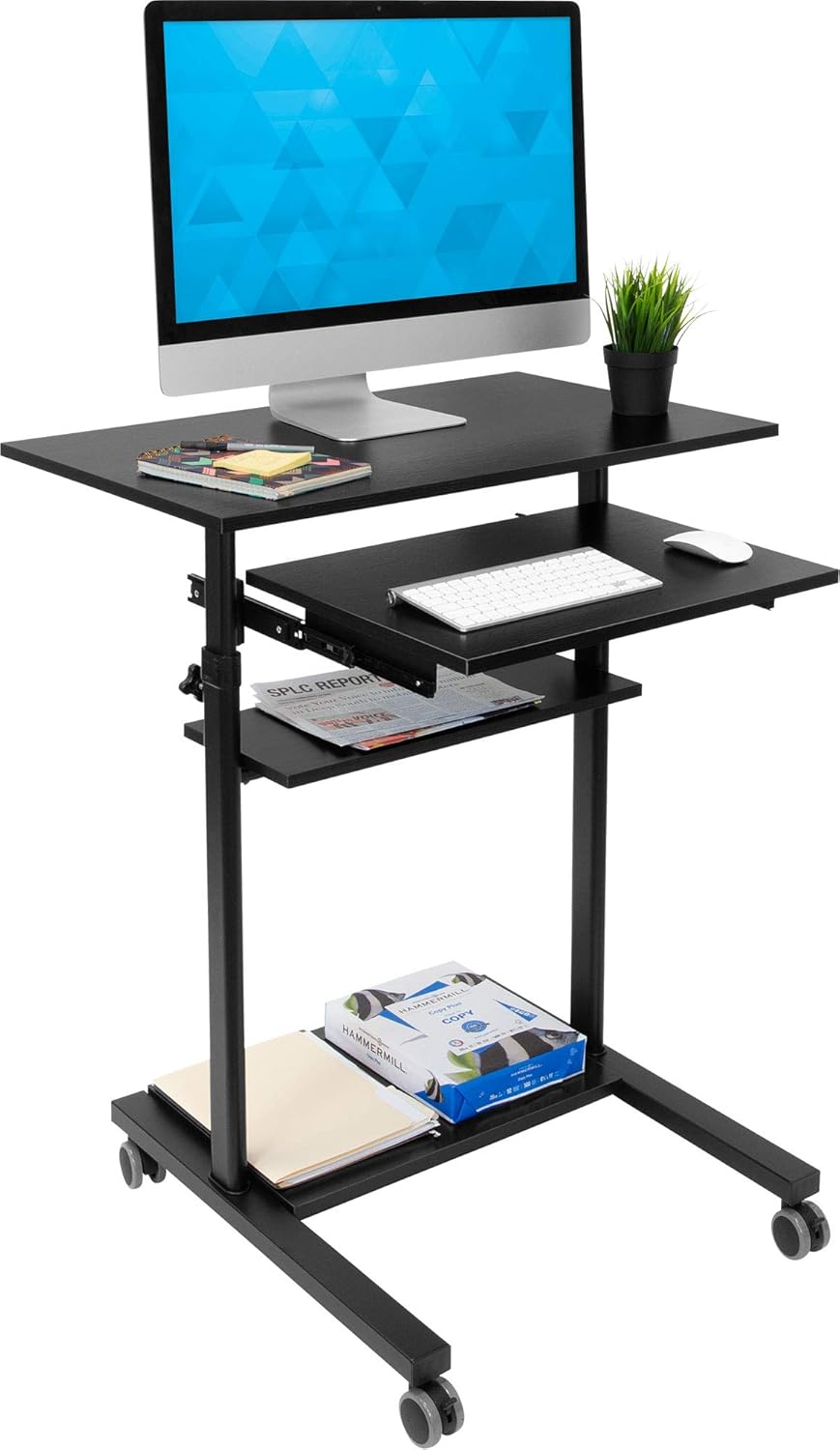 Mount-It! Mobile Standing Desk with Retractable Keyboard Platform