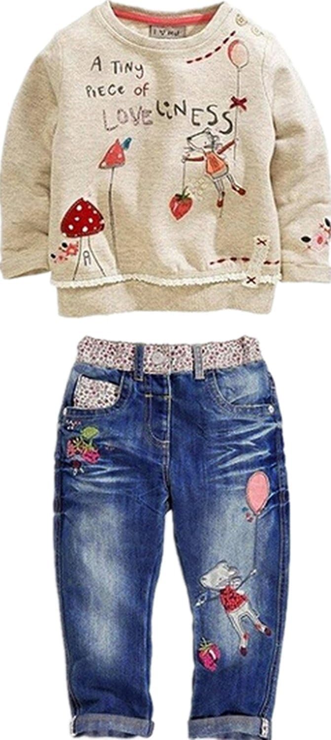 Toddler Girl Clothes Long Sleeve Top and Jeans Outfit Set