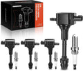A-Premium Set of 4 Black Ignition Coil Pack and Iridium Plugs - Nissan