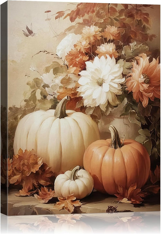 Vintage Pumpkin Floral Wall Art Decor for Cozy Autumn Vibes